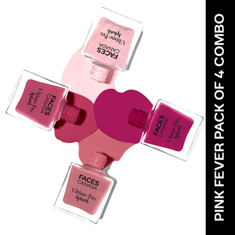 Buy FACES CANADA Ultime Pro Splash Nail Enamel - Pink Fever Combo | Pink Flemenco 21 (8 ml) + Ignite 35 (8 ml) + Twinkle 36 (8 ml) + Pink Punch 130 (8 ml) | Glossy Finish | Long Lasting | Pack of 4-Purplle