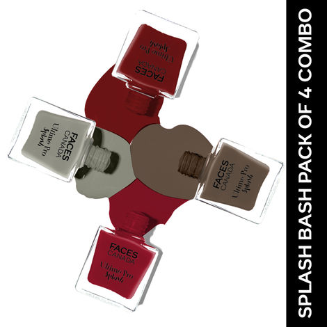 Buy FACES CANADA Ultime Pro Splash Nail Enamel - Splash Bash Combo | Sere 44 (8 ml) + Royal Ruby 24 (8 ml) + Ginger 37 (8 ml) + Scarlet 115 (8 ml) | Glossy Finish | Long Lasting | Pack Of 4-Purplle