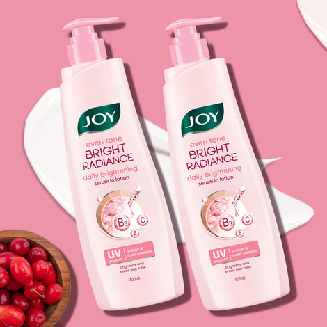 Buy Joy Even Tone Bright Radiance Daily Brightening Serum in Lotion (400 ml x 2)|With Niacinamide & Alpha Arbutin | Removes Tan, Dark Spots & Restores Natural Glow | Lightweight, Non Sticky & Non Greasy Pack of 2-Purplle