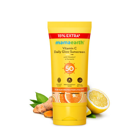 Buy Mamaearth Vitamin C Daily Glow Sunscreen with Vit C & Turmeric | For Sun & Tan Protection | SPF 50 PA++++ | No White Cast | Lightweight & Non-Sticky | Brightens Skin |All Skin Types | 30g + 15% extra |Invivo Tested-Purplle