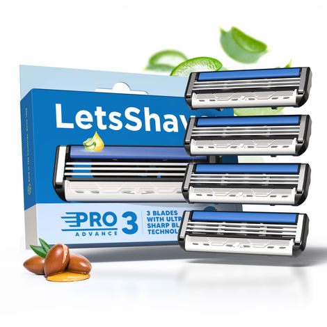Buy LetsShave Pro 3 Advance Shaving Razor Blades Refill for men with Rubber Guard & Open Flow Architecture |Pack of 4-Purplle