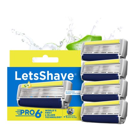 Buy LetsShave Pro 6 Plus Blade Refills – World’s First 6-Blade Razor with Back Blade & Aloe Bar | pack of 4-Purplle