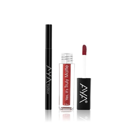 Buy AYA Bold Look Duo (Yes It's Truly Matte Liquid Lipstick, 03 Love With Red & Waterproof Long Lasting Eyeliner, Black) Combo of 2-Purplle