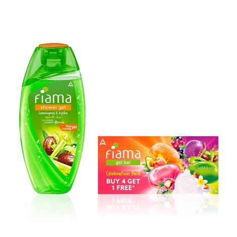 Buy Fiama Zesty Celebration Combo of 2(Gel Bar Celebration Pack 5 bars + Lemongrass & Jojoba Shower Gel 250 ml)-Purplle