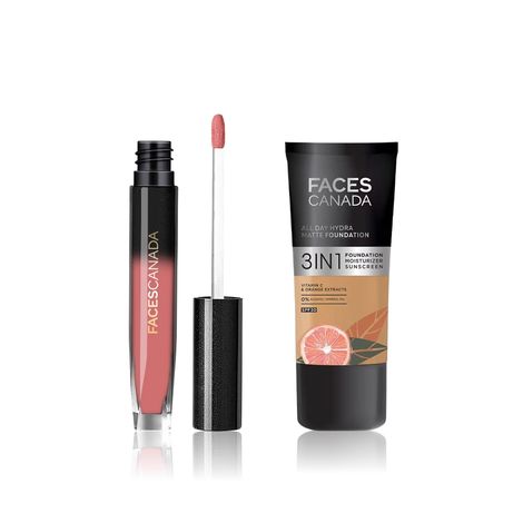Buy Faces Canada Glow & Go Combo (All Day Hydra Matte Foundation- Soft sand & Comfy Silk Liquid Lipstick - Mysterious Pink) 1 pc-Purplle