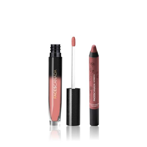 Buy Faces Canada Soft Glam Staples (Comfy Silk Liquid Lipstick - Mystic Nude & Ultime Pro Matte Lip Crayon - Peach Me) 1 pc-Purplle