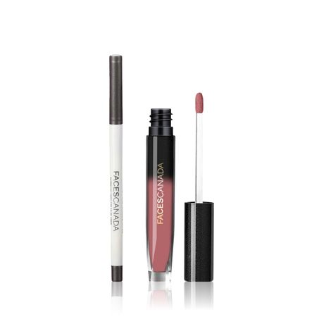 Buy Faces Canada Midnight Glam Duo (Comfy Silk Liquid Lipstick - Ebony Rose & Ultime Pro Twist Eye Kajal Liner - Silver) 1 pc-Purplle