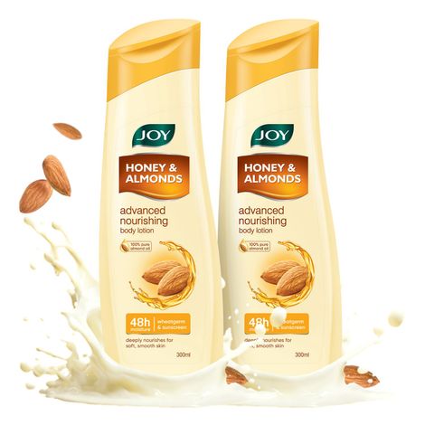 Buy Joy Honey & Almonds Advanced Nourishing Body Lotion (300ml x 2) | Enriched With Shea Butter | Long Lasting 48 hours Moisture | Natural Sunscreen Filters | Suitable for Normal to Dry Skin-Purplle