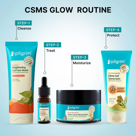 Buy Pilgrim CSMS Travel Kit : (Cleanser 100 ml + Niacinamide 10 ml + Moisturizer 50 gm+ Sunscreen 50 gm) Combo of 4-Purplle