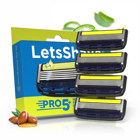 Buy LetsShave Pro 5 Plus Razor Blade Refills for Men – Pack of 4 | Curved Blade with Argan Oil & Vitamin E-Purplle