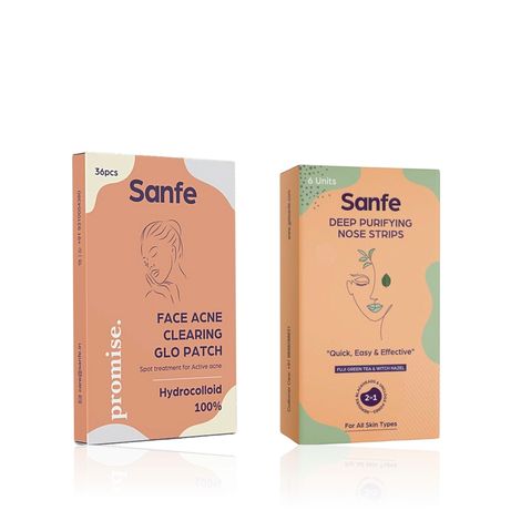 Buy Sanfe Skincare Combo – Acne Patches (36 pcs) + Deep Purifying Nose Strips (6 pcs) | Pimple & Blackhead Removal Kit Combo of 2-Purplle