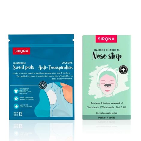 Buy Sirona Face & Body Care Combo – Bamboo Charcoal Nose Strips (4 pcs) + Underarm Sweat Pads (12 pcs) Combo of 2-Purplle
