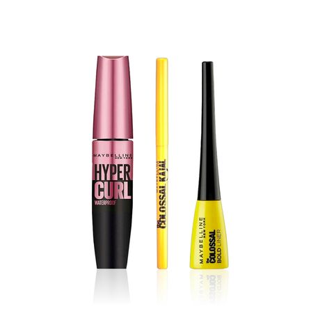 Buy Maybelline MesmerEyes Trio : Colossal Bold Pencil Eyeliner Black (3 ml) + Colossal Kajal Deep Black (0.35 gm) + Hypercurl Mascara Black (9.2 ml)-Purplle