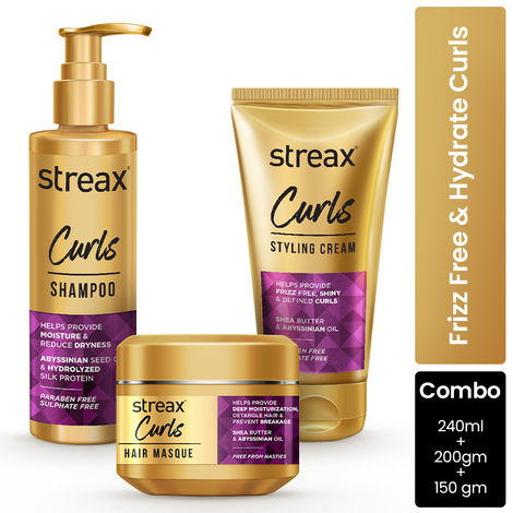 Buy Streax Curly, Wavy Hair Routine Trio - Shampoo, Mask and Conditioner | For Dry, Frizzy, Wavy, Curly & Damaged Hair combo of 3-Purplle