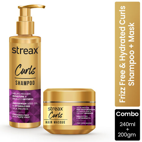 Buy Streax Curly, Wavy Hair Care Duo - Shampoo and&nbsp; Mask| For Dry, Frizzy, Wavy, Curly & Damaged Hair Combo of 2-Purplle