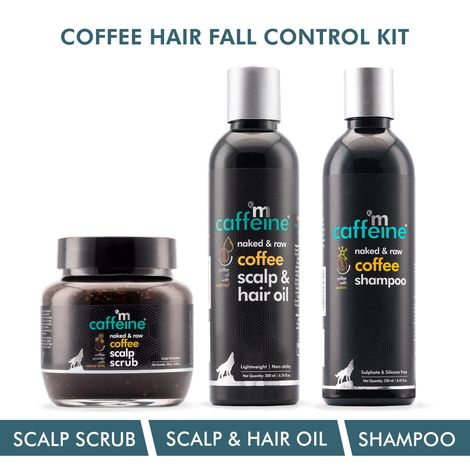 Buy mCaffeine Coffee Hair Fall Control Kit with Protein, Redensyl, Natural AHA & Argan Oil | Shampoo, Hair Oil, Scalp Scrub | All Hair Types | Sulphate & Silicone Free 700 ml-Purplle