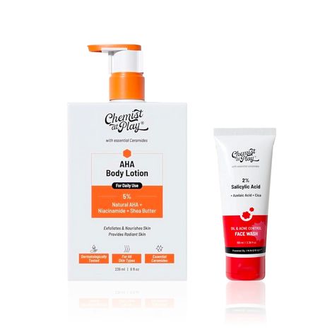 Buy Chemist at Play Acne Care Duo | Combats acne and restores smooth, even skin | Acne Control Face Wash (100 ml) + AHA Body Lotion (236 ml) Combo of 2-Purplle