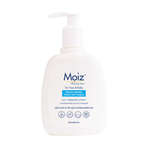 Buy Moiz Cleansing Lotion | Face & Body Cleanser | For Sensitive Skin | With Aloe Vera & Pro-Vitamin B5 | pH 5.6 | Soap, Paraben & Sulphate Free - 200 ml-Purplle