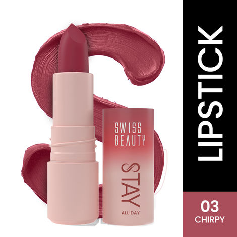 Buy Swiss Beauty Stay All Day Lipstick | 12H Stay | Transfer-Proof | Matte Finish - 4 gm, Chirpy-Purplle