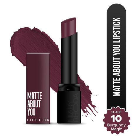 Buy Hilary Rhoda Matte About You Lipstick | Long Lasting & Highly Pigmented Lipstick | Glides Smoothly | Matte Finish | One Stroke Application | Cruelty-Free & Vegan - 3 gm (Burgundy Magic - Shade 10)-Purplle