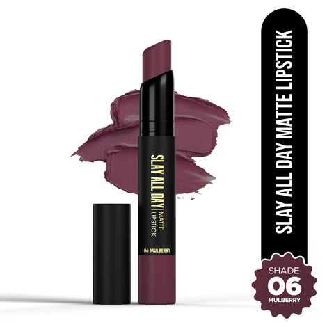 Buy Hilary Rhoda Slay All Day Matte Lipstick | Transfer-proof & Smudge-proof | Long-Lasting & Premium Creamy Lipstick | Waterproof & Vibrant Colour lipstick | 2.6 gm (Mulberry - Shade 06)-Purplle