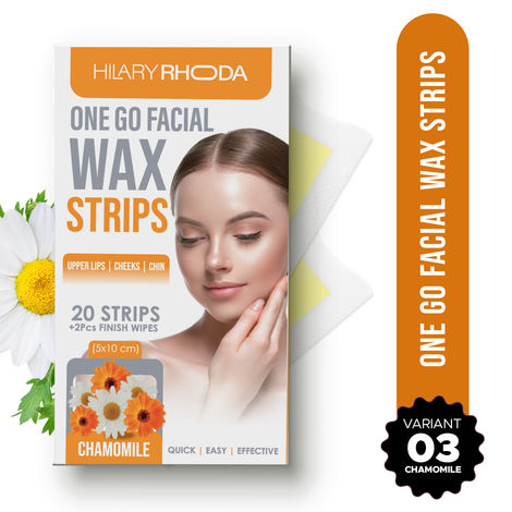 Buy Hilary Rhoda One Go Facial Wax Strips | Ready-To-Use Facial Wax Strips | Face, Cheek, Upper Lip & Chin Facial Wax | Painless Hair Removal | With 2 Finish Wipes | 20 Strips (Chamomile - Shade 03)-Purplle