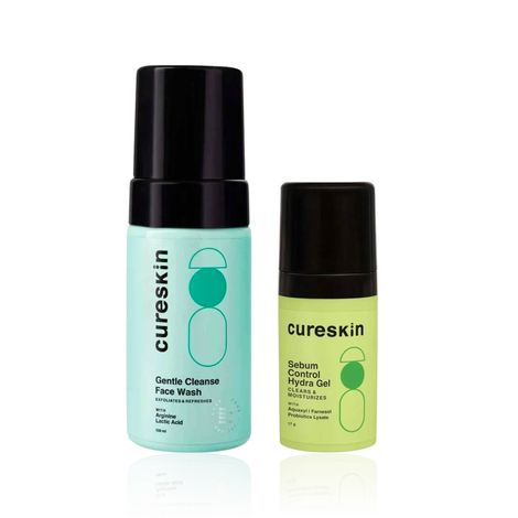 Buy CureSkin Sebum & Shine Control Kit | Gentle Cleanse Face Wash for Exfoliation and Hydra Gel with Farnesol for Hydration and Oil Management for Oily Skin (100 ml + 17 gm) Combo of 2-Purplle