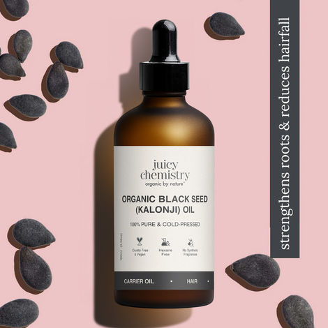 Buy Juicy Chemistry Organic Black Seed (Kalonji) Oil, 100 ml | 100% Pure, Cold Pressed & Theraupetic Grade | Promotes Hair Growth | Reduces Dandruff & Soothes Itchiness | Moisturises Skin | For Skin, Hair & Body-Purplle