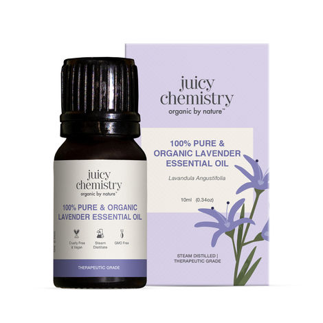 Buy Juicy Chemistry 100% Pure & Organic Lavender Essential Oil, 10 ml | Calming, Soothing & Aromatherapy Oil for Skin, Hair & Relaxation | Steam-Distilled-Purplle