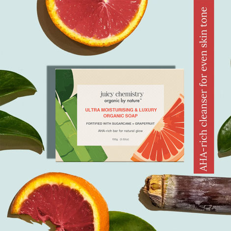 Buy Juicy Chemistry Ultra Moisturising & Luxury Organic Soap Fortified with Sugarcane & Grapefruit, 100 gm | Brightening & Hydrating Natural Soap-Purplle