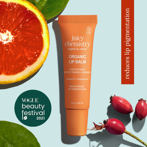 Buy Juicy Chemistry Organic Lip Balm Fortified with Blood Orange & Rosehip, 10 gm | Deeply Moisturising & Brightening Lip Care | 100% Natural | Certified Organic & Cruelty-Free-Purplle