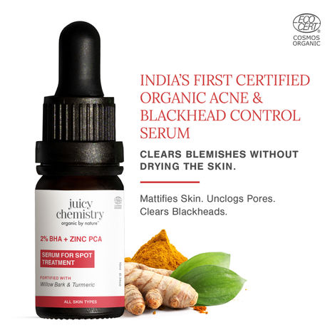 Buy Juicy Chemistry 2% BHA + Zinc PCA Serum, 10 ml | Oil Control & Acne-Fighting Face Serum | Smooth & Clear Skin | Gently Exfoliates | Minimises Pores | Reduces Redness & Inflammation | Dermatologically Tested-Purplle