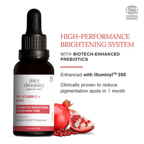 Buy Juicy Chemistry 10% Vitamin C + EGCG Serum, 30 ml | Brightening & Antioxidant Face Serum | Brightens Skin Tone | Reduces Hyperpigmentation | Healthy Skin Barrier | Smoothens Fine Lines & Wrinkles | Dermatologically Tested-Purplle