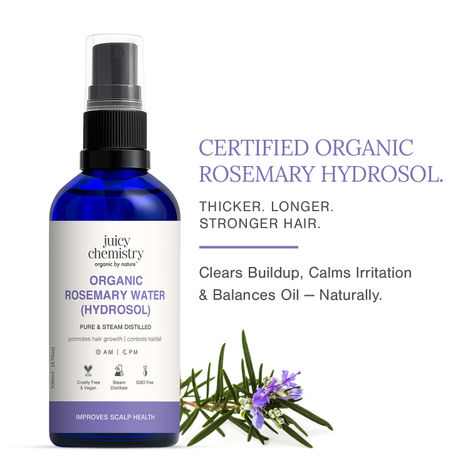 Buy Juicy Chemistry Organic Rosemary Water (Hydrosol), 100 ml | 100% Pure Steam Distilled Toner & Hair Mist | Boots Hair Growth | Reduces Dandruff & Controls Hairfall | Clarifies Skin | Dermatologically Tested-Purplle