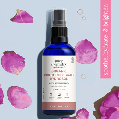 Buy Juicy Chemistry Organic Damask Rose Water (Hydrosol), 100 ml | 100% Pure Steam Distilled Toner | Hydrates | Soothes & Balances Skin | Certified Organic, Alcohol-Free Face Mist | For Men & Women-Purplle