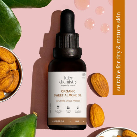Buy Juicy Chemistry 100% Pure & Organic Sweet Almond Oil, 30 ml | Moisturizes Skin | Nourishes Hair & Supports Sensitive Skin | Cold-Pressed | Certified Organic-Purplle