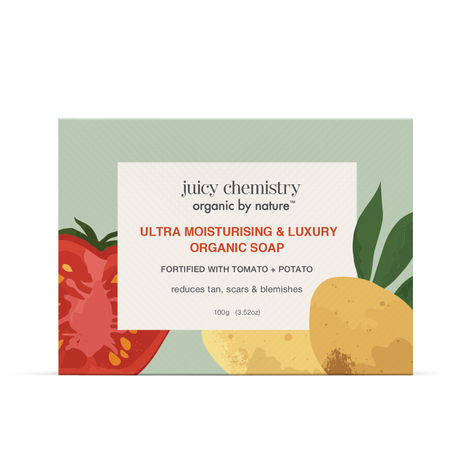 Buy Juicy Chemistry Ultra Moisturising & Luxury Organic Soap Fortified with Tomato & Potato, 100 gm | Brightening & Hydrating Natural Soap-Purplle