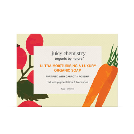 Buy Juicy Chemistry Ultra Moisturising & Luxury Organic Soap Fortified with Carrot & Rosehip, 100 gm | Brightening & Hydrating Natural Soap-Purplle