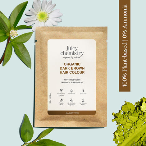 Buy Juicy Chemistry Organic Dark Brown Hair Colour Fortified with Henna & Amla, 200 gm | Natural Grey Coverage | Hair Conditioning-Purplle