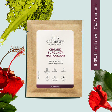 Buy Juicy Chemistry Organic Burgundy Hair Colour Fortified with Henna & Hibiscus, 200 gm | Natural Grey Coverage | Hair Conditioning-Purplle