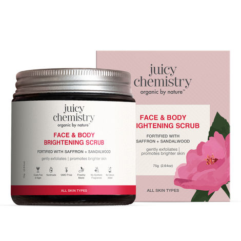 Buy Juicy Chemistry Face & Body Brightening Scrub with Saffron & Sandalwood, 75 gm | Organic Exfoliating Scrub for Glowing Skin | Gently Removes Dead Skin Cells | Smoothens Skin Texture | Brightens Skin | Dermatologically Tested-Purplle