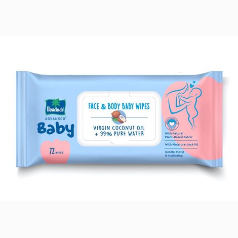Buy Parachute Advansed Baby | Face & Body Baby Wipes | With Virgin Coconut Oil & 99% Pure Water | Hypoallergenic, Dermatologically Tested & pH Balanced | Moisture-lock Lid | 72 wipes-Purplle