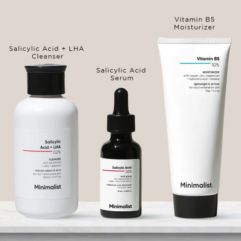 Buy Minimalist Anti Acne Mini Kit: (Cleanser 100 ml) + Salicylic Acid 2% Serum (10 ml) + Moisturizer (30gm) Combo of 3-Purplle
