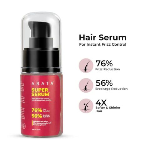 Buy Arata Super Serum( 30 ml ) For Dry & Frizzy Hair | 76% Frizz Reduction | 56% Breakage Reduction | Luxurious Shine | Prevents Split Ends | Powered By JD Jojoba Hair Complex | Hair Serum For Women & Men-Purplle
