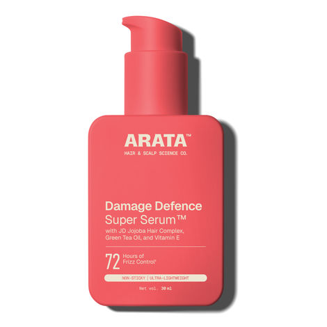 Buy Arata Super Serum( 30 ml ) For Dry & Frizzy Hair | 76% Frizz Reduction | 56% Breakage Reduction | Luxurious Shine | Prevents Split Ends | Powered By JD Jojoba Hair Complex | Hair Serum For Women & Men-Purplle