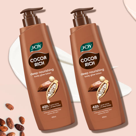 Buy Joy Cocoa Rich Intense Nourishing Body Lotion (400 ml x 2) | 48 Hour Nourishment | With Shea Butter & Cocoa Butter | Suitable for Normal to Dry Skin | Non Sticky & Non Greasy Lightweight Body Lotion - Pack of 2-Purplle