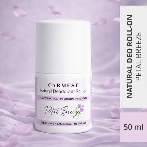 Buy Carmesi Natural Underarm Roll On Deodorant for Women | 95% Natural | Prevents Body Odour | No Alcohol & Aluminium | Petal Breeze | 50 ml-Purplle