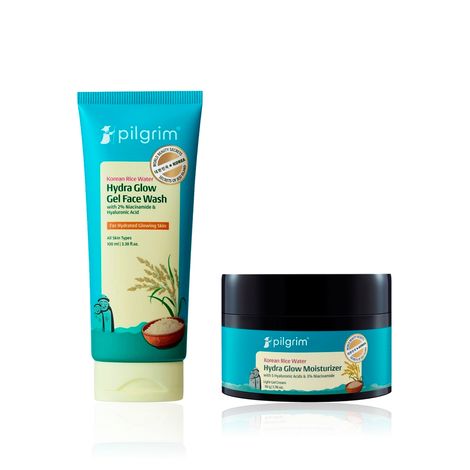 Buy Pilgrim Korean Rice Water Hydra Glow Skincare Combo | Deeply Hydrating Face Wash & 5x Hydration Light Gel Moisturizer | Gentle Cleanse, Brighten & Nourish for Radiant, Dewy Glow | Korean Beauty Duo (100 ml + 50 gm) Combo of 2-Purplle