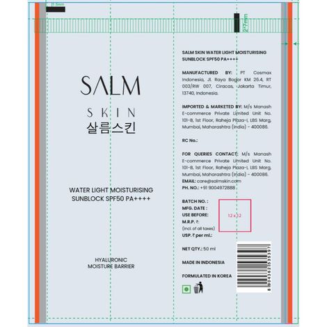 Buy Salm skin Waterlight Moisturising Sunblock SPF 50 PA++++ (Benchmark: Roundlab Sunscreen) - 50 ml-Purplle
