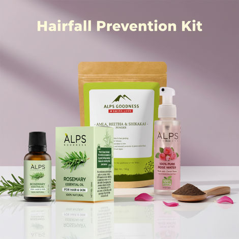 Buy Alps Goodness Hairfall Prevention Kit | Amla Reetha & Shikakai Powder (50 gm) | Rosemary Essential Oil (30 ml) | Pure Rose Water Spray (100 ml) | Strengthens Hair | Reduces Hairfall | Natural Shine Combo of 3-Purplle